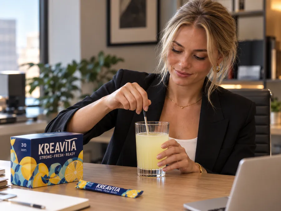 A woman stirring the lemon-coloured drink